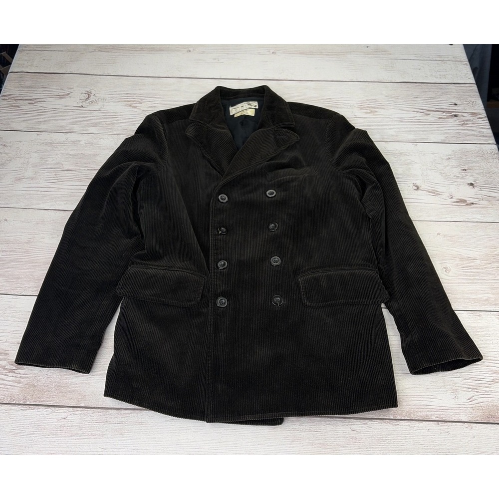 Vintage Polo Ralph Lauren Men's Medium Dark Brown Corduroy Pea Coat Blazer Heavy